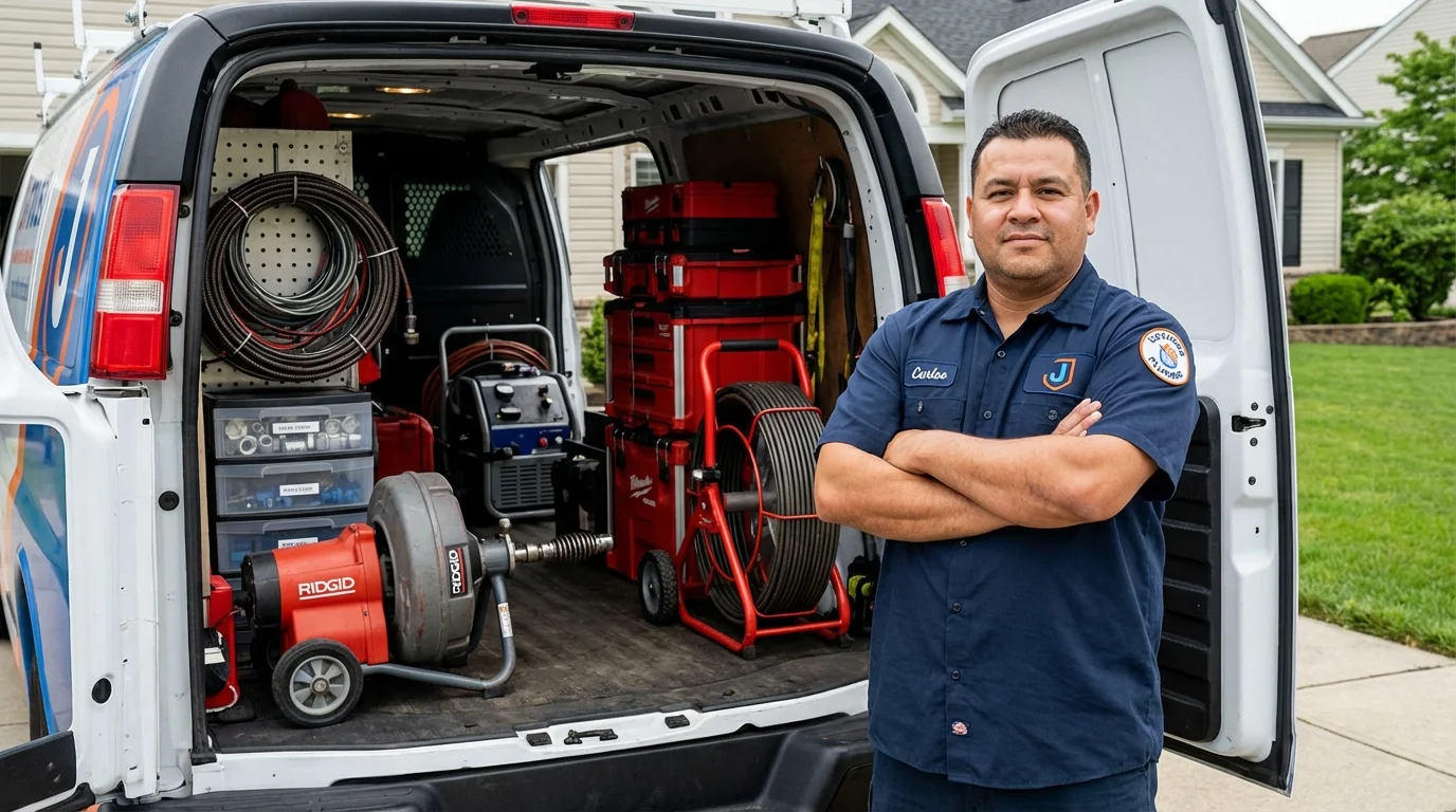 Professional drain cleaning equipment and Johns Plumbing LLC plumber in Oakville